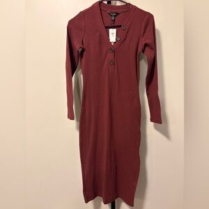 NWT Banana Republic | Midi Ribbed Button-Up Dress | Burgundy